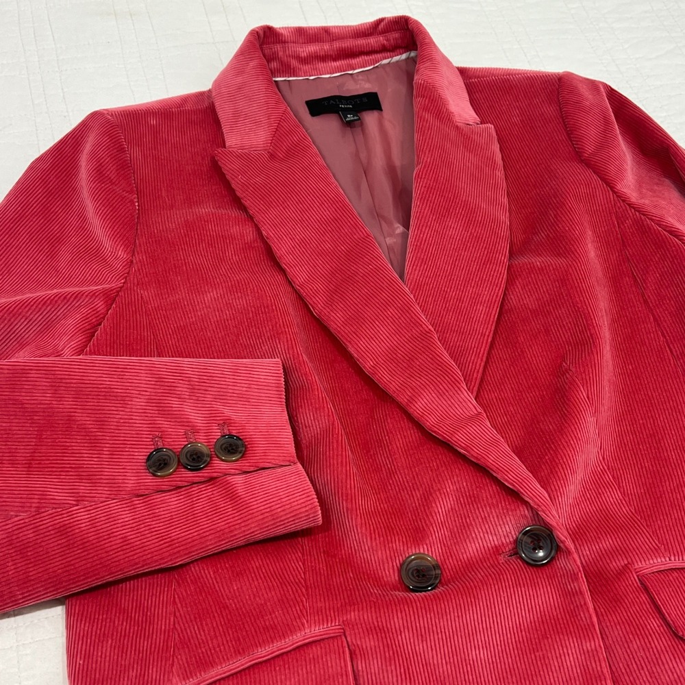 Talbots Petite Rose Pink Corduroy Double Breasted Blazer Jacket 8P PH5289 06/20